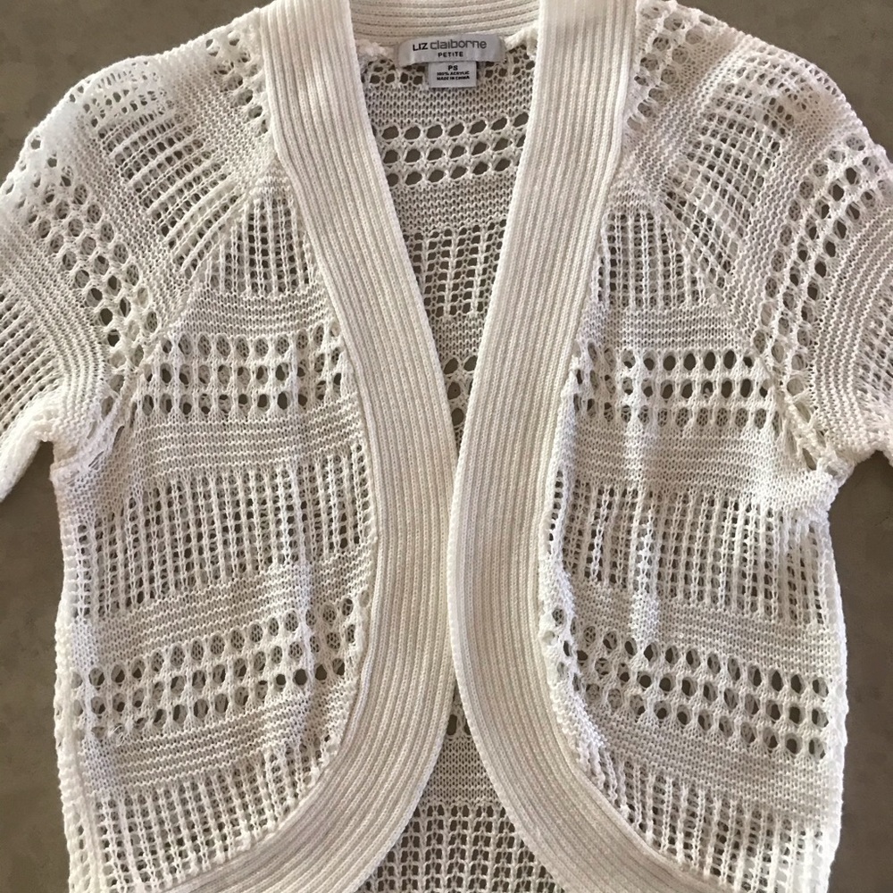 Liz Claiborne Open Weave White Cardigan Shrug